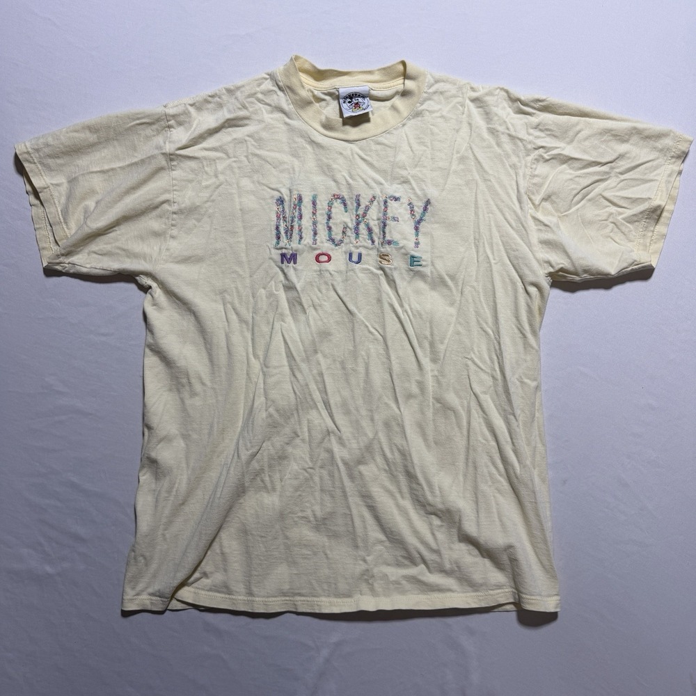Vintage Mickey & Co Disney Embroidered T-Shirt XL 90s Made in USA Cream Genus